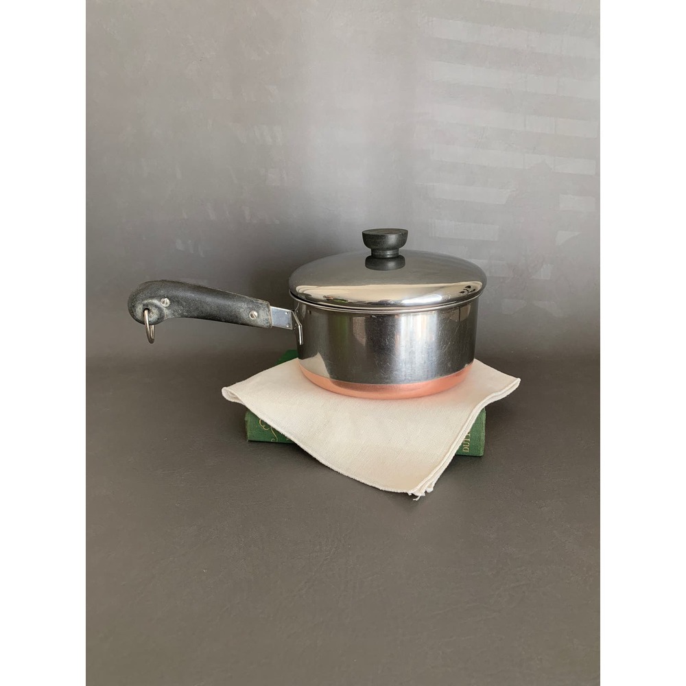 Vintage Revere Ware 2-quart Pot stainless steel copper old logo patent black
